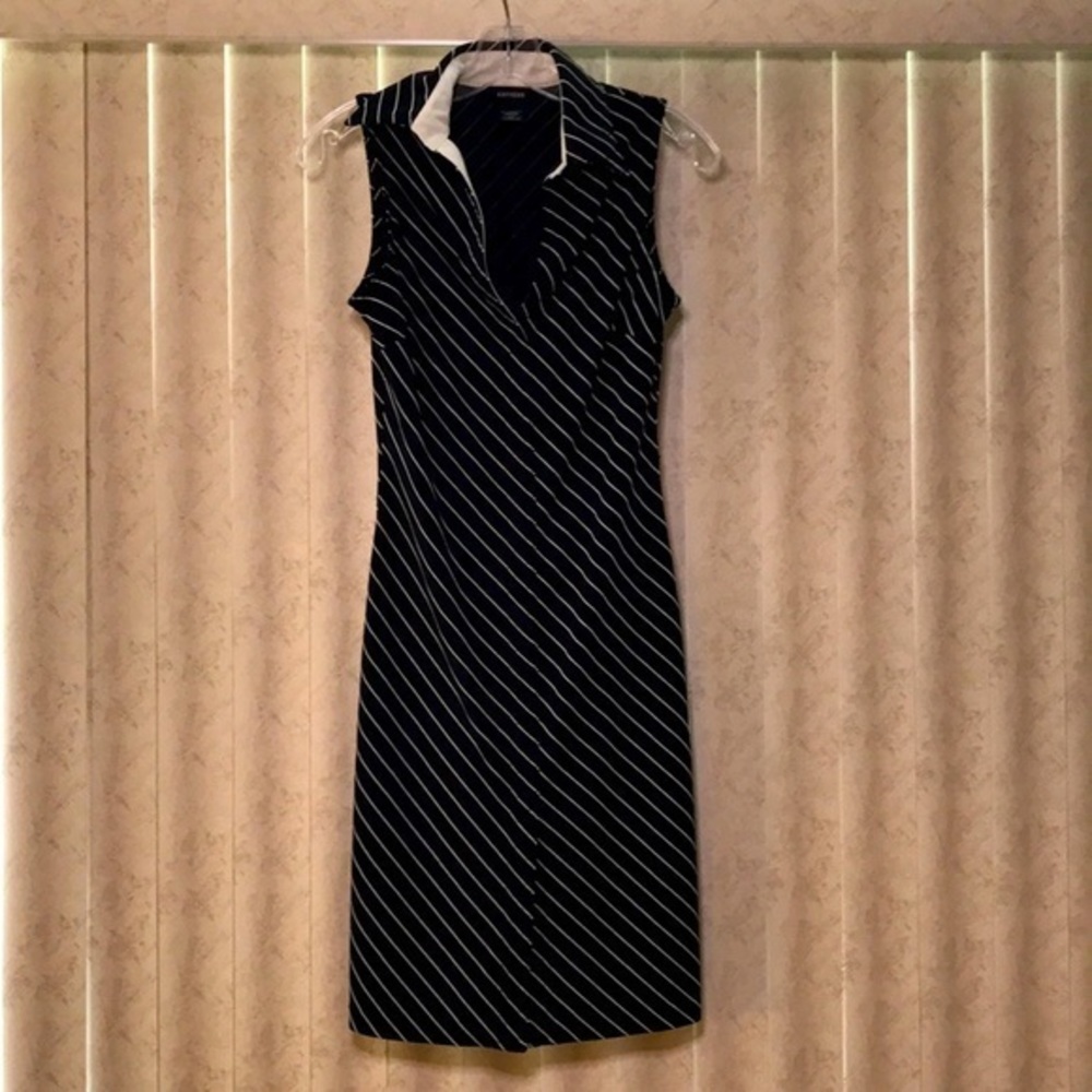 Express White/Black Sleeveless Striped Dress 1/2